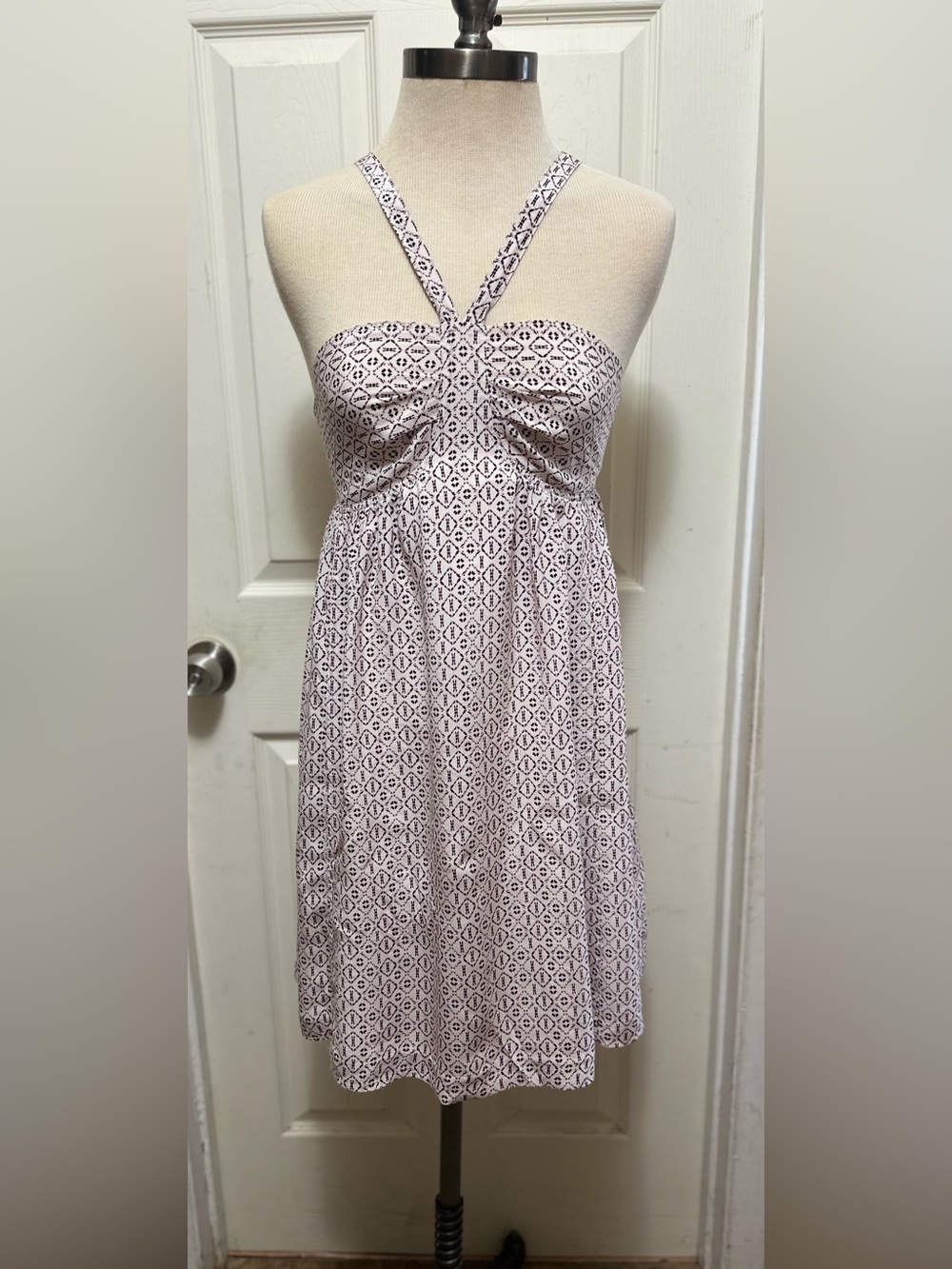 Madewell Silk Convertible Halter Dress Echo Grid Burgundy Size 0 #628